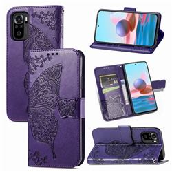 Embossing Mandala Flower Butterfly Leather Wallet Case for Xiaomi Redmi Note 10 4G / Redmi Note 10S - Dark Purple