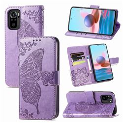 Embossing Mandala Flower Butterfly Leather Wallet Case for Xiaomi Redmi Note 10 4G / Redmi Note 10S - Light Purple