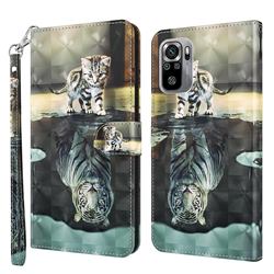 Tiger and Cat 3D Painted Leather Wallet Case for Xiaomi Redmi Note 10 4G / Redmi Note 10S