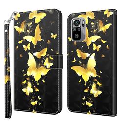 Golden Butterfly 3D Painted Leather Wallet Case for Xiaomi Redmi Note 10 4G / Redmi Note 10S
