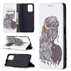 Girl with Long Hair Slim Magnetic Attraction Wallet Flip Cover for Xiaomi Redmi Note 10 4G / Redmi Note 10S