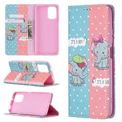 Elephant Boy and Girl Slim Magnetic Attraction Wallet Flip Cover for Xiaomi Redmi Note 10 4G / Redmi Note 10S