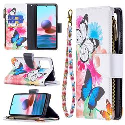 Vivid Flying Butterflies Binfen Color BF03 Retro Zipper Leather Wallet Phone Case for Xiaomi Redmi Note 10 4G / Redmi Note 10S
