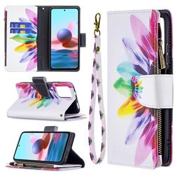Seven-color Flowers Binfen Color BF03 Retro Zipper Leather Wallet Phone Case for Xiaomi Redmi Note 10 4G / Redmi Note 10S