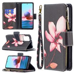 Lotus Flower Binfen Color BF03 Retro Zipper Leather Wallet Phone Case for Xiaomi Redmi Note 10 4G / Redmi Note 10S