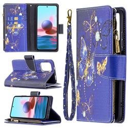 Purple Butterfly Binfen Color BF03 Retro Zipper Leather Wallet Phone Case for Xiaomi Redmi Note 10 4G / Redmi Note 10S