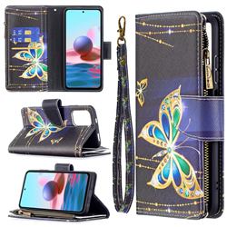 Golden Shining Butterfly Binfen Color BF03 Retro Zipper Leather Wallet Phone Case for Xiaomi Redmi Note 10 4G / Redmi Note 10S