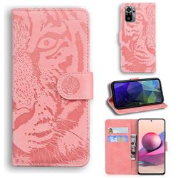 Intricate Embossing Tiger Face Leather Wallet Case for Xiaomi Redmi Note 10 4G / Redmi Note 10S - Pink