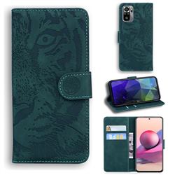 Intricate Embossing Tiger Face Leather Wallet Case for Xiaomi Redmi Note 10 4G / Redmi Note 10S - Green
