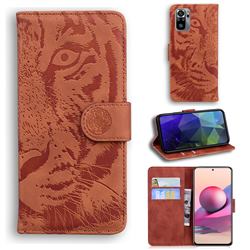 Intricate Embossing Tiger Face Leather Wallet Case for Xiaomi Redmi Note 10 4G / Redmi Note 10S - Brown