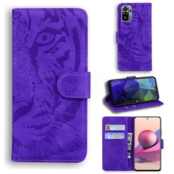 Intricate Embossing Tiger Face Leather Wallet Case for Xiaomi Redmi Note 10 4G / Redmi Note 10S - Purple