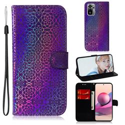 Laser Circle Shining Leather Wallet Phone Case for Xiaomi Redmi Note 10 4G / Redmi Note 10S - Purple