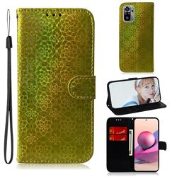 Laser Circle Shining Leather Wallet Phone Case for Xiaomi Redmi Note 10 4G / Redmi Note 10S - Golden