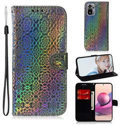Laser Circle Shining Leather Wallet Phone Case for Xiaomi Redmi Note 10 4G / Redmi Note 10S - Silver