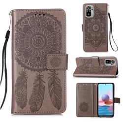 Embossing Dream Catcher Mandala Flower Leather Wallet Case for Xiaomi Redmi Note 10 4G / Redmi Note 10S - Gray