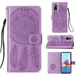Embossing Dream Catcher Mandala Flower Leather Wallet Case for Xiaomi Redmi Note 10 4G / Redmi Note 10S - Purple
