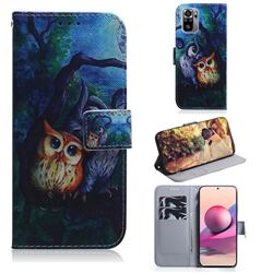 Oil Painting Owl PU Leather Wallet Case for Xiaomi Redmi Note 10 4G / Redmi Note 10S