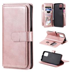 Multi-function Ten Card Slots and Photo Frame PU Leather Wallet Phone Case Cover for Xiaomi Redmi Note 10 4G / Redmi Note 10S - Rose Gold
