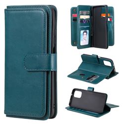 Multi-function Ten Card Slots and Photo Frame PU Leather Wallet Phone Case Cover for Xiaomi Redmi Note 10 4G / Redmi Note 10S - Dark Green