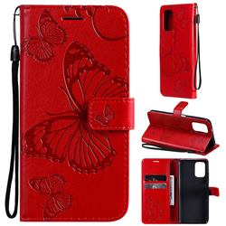 Embossing 3D Butterfly Leather Wallet Case for Xiaomi Redmi Note 10 4G / Redmi Note 10S - Red