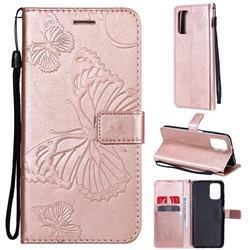Embossing 3D Butterfly Leather Wallet Case for Xiaomi Redmi Note 10 4G / Redmi Note 10S - Rose Gold