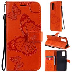 Embossing 3D Butterfly Leather Wallet Case for Xiaomi Redmi Note 10 4G / Redmi Note 10S - Orange