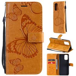 Embossing 3D Butterfly Leather Wallet Case for Xiaomi Redmi Note 10 4G / Redmi Note 10S - Yellow
