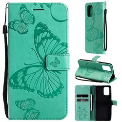 Embossing 3D Butterfly Leather Wallet Case for Xiaomi Redmi Note 10 4G / Redmi Note 10S - Green