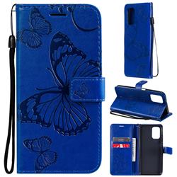 Embossing 3D Butterfly Leather Wallet Case for Xiaomi Redmi Note 10 4G / Redmi Note 10S - Blue