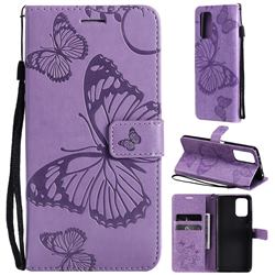 Embossing 3D Butterfly Leather Wallet Case for Xiaomi Redmi Note 10 4G / Redmi Note 10S - Purple