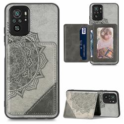 Mandala Flower Cloth Multifunction Stand Card Leather Phone Case for Xiaomi Redmi Note 10 4G / Redmi Note 10S - Gray