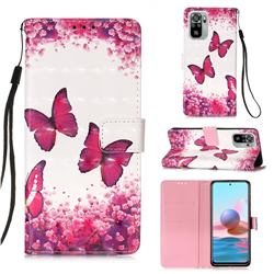 Rose Butterfly 3D Painted Leather Wallet Case for Xiaomi Redmi Note 10 4G / Redmi Note 10S