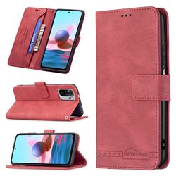 Binfen Color RFID Blocking Leather Wallet Case for Xiaomi Redmi Note 10 4G / Redmi Note 10S - Red