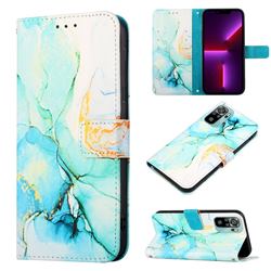 Green Illusion Marble Leather Wallet Protective Case for Xiaomi Redmi Note 10 4G / Redmi Note 10S