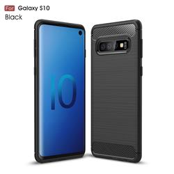 Luxury Carbon Fiber Brushed Wire Drawing Silicone TPU Back Cover for Samsung Galaxy S10 (6.1 inch) - Black