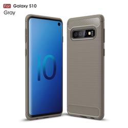 Luxury Carbon Fiber Brushed Wire Drawing Silicone TPU Back Cover for Samsung Galaxy S10 (6.1 inch) - Gray