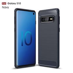 Luxury Carbon Fiber Brushed Wire Drawing Silicone TPU Back Cover for Samsung Galaxy S10 (6.1 inch) - Navy