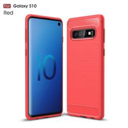 Luxury Carbon Fiber Brushed Wire Drawing Silicone TPU Back Cover for Samsung Galaxy S10 (6.1 inch) - Red
