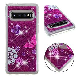 Purple Flower Butterfly Dynamic Liquid Glitter Quicksand Soft TPU Case for Samsung Galaxy S10 (6.1 inch)