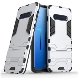 Armor Premium Tactical Grip Kickstand Shockproof Dual Layer Rugged Hard Cover for Samsung Galaxy S10 (6.1 inch) - Silver