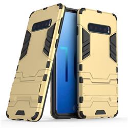 Armor Premium Tactical Grip Kickstand Shockproof Dual Layer Rugged Hard Cover for Samsung Galaxy S10 (6.1 inch) - Golden