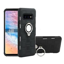 Ice Cube Shockproof PC + Silicon Invisible Ring Holder Phone Case for Samsung Galaxy S10 (6.1 inch) - Black
