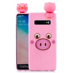Small Pink Pig Soft 3D Climbing Doll Soft Case for Samsung Galaxy S10 (6.1 inch)