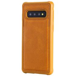 Luxury Shatter-resistant Leather Coated Phone Back Cover for Samsung Galaxy S10 (6.1 inch) - Brown