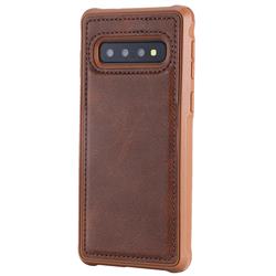 Luxury Shatter-resistant Leather Coated Phone Back Cover for Samsung Galaxy S10 (6.1 inch) - Coffee
