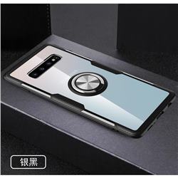 Acrylic Glass Carbon Invisible Ring Holder Phone Cover for Samsung Galaxy S10 (6.1 inch) - Silver Black