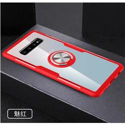 Acrylic Glass Carbon Invisible Ring Holder Phone Cover for Samsung Galaxy S10 (6.1 inch) - Charm Red