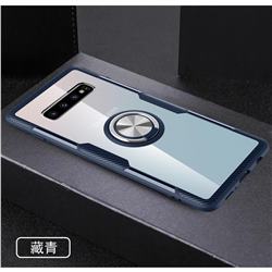 Acrylic Glass Carbon Invisible Ring Holder Phone Cover for Samsung Galaxy S10 (6.1 inch) - Navy