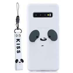 White Feather Panda Soft Kiss Candy Hand Strap Silicone Case for Samsung Galaxy S10 (6.1 inch)