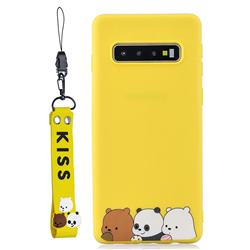 Yellow Bear Family Soft Kiss Candy Hand Strap Silicone Case for Samsung Galaxy S10 (6.1 inch)